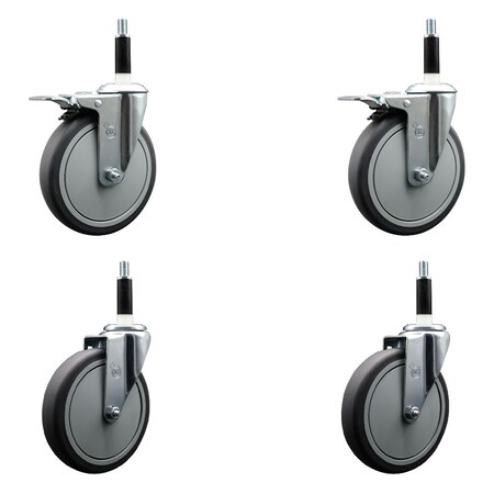 Service Caster 6'' Thermoplastic Rubber Swivel 7/8'' Expanding Stem Caster Set 2 Total Lock Brakes, 4PK SCC-EXTTL20S614-TPRB-2-S-2-78